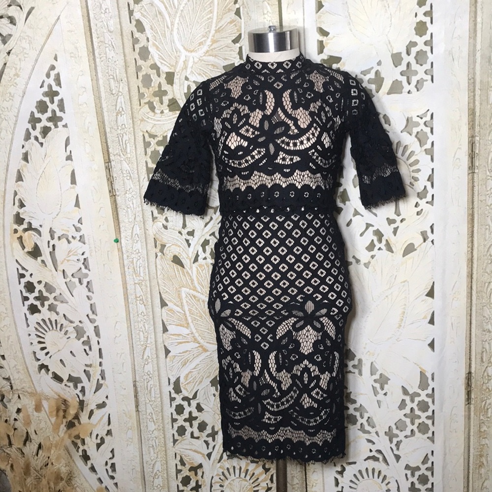 Ivy City Co Black Lace Midi Dress